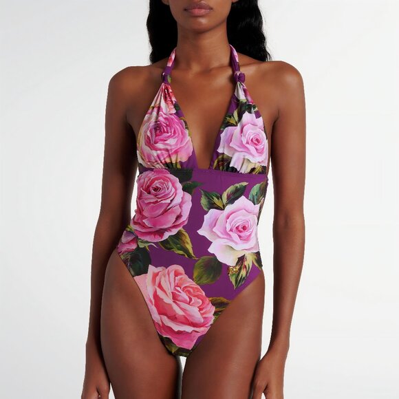 DOLCE&GABBANA Floral Deep V-Neck One-Piece Swimsuit - Picture 1 of 13